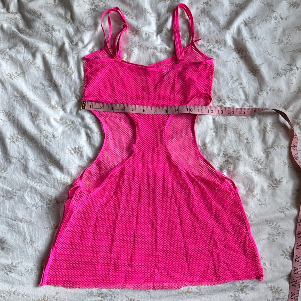 Neon pink net bikini coverup mini dress size small in great condition never worn - Picture 9 of 10